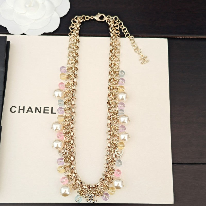 Chanel Pink Crystal Chain Links Necklace