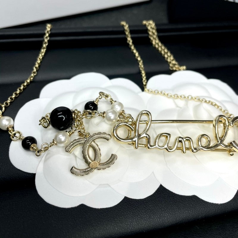 Chanel Rhinestone Pearl Letter Necklace