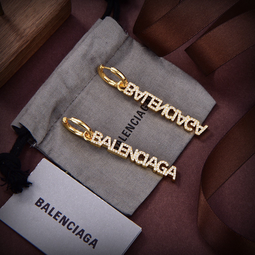 Balenciaga Typo Mirror Hoop Crystal Earrings - 18K Gold