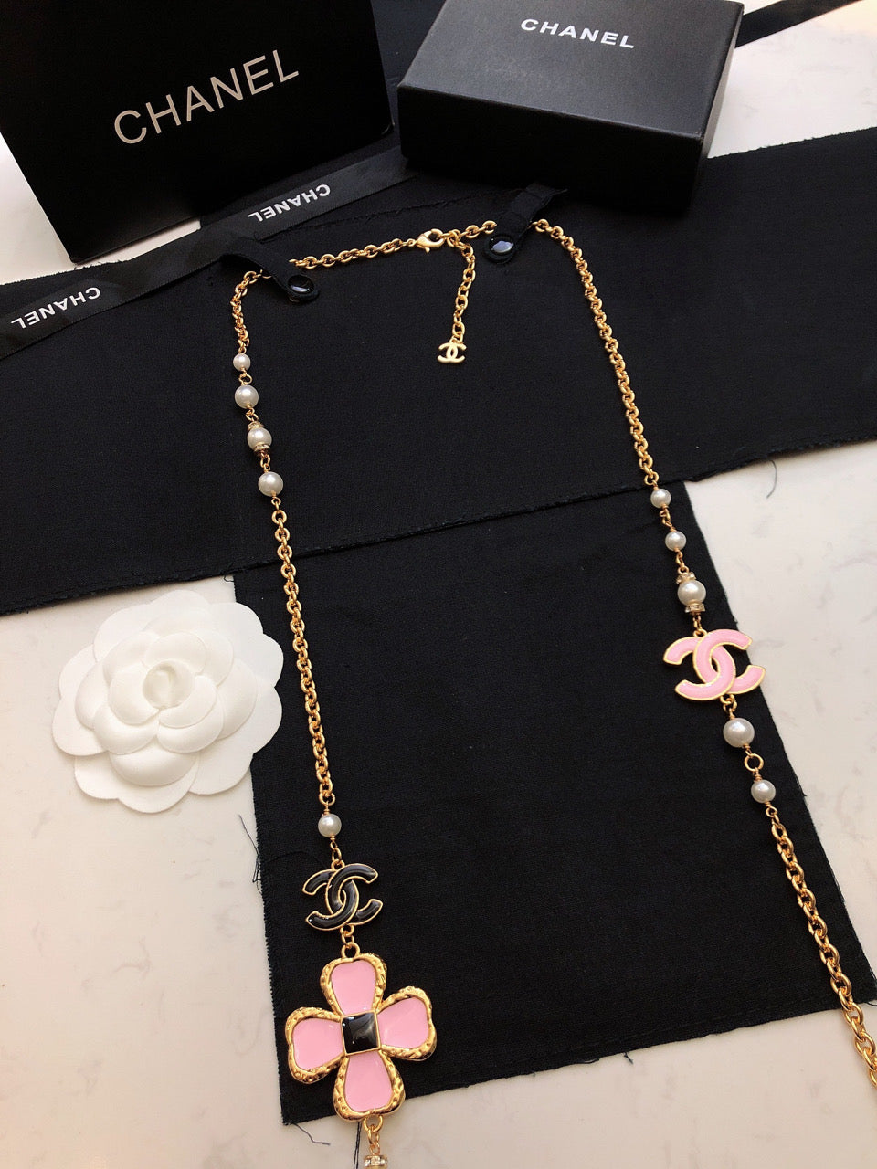 Chanel Pink Flowers Necklace