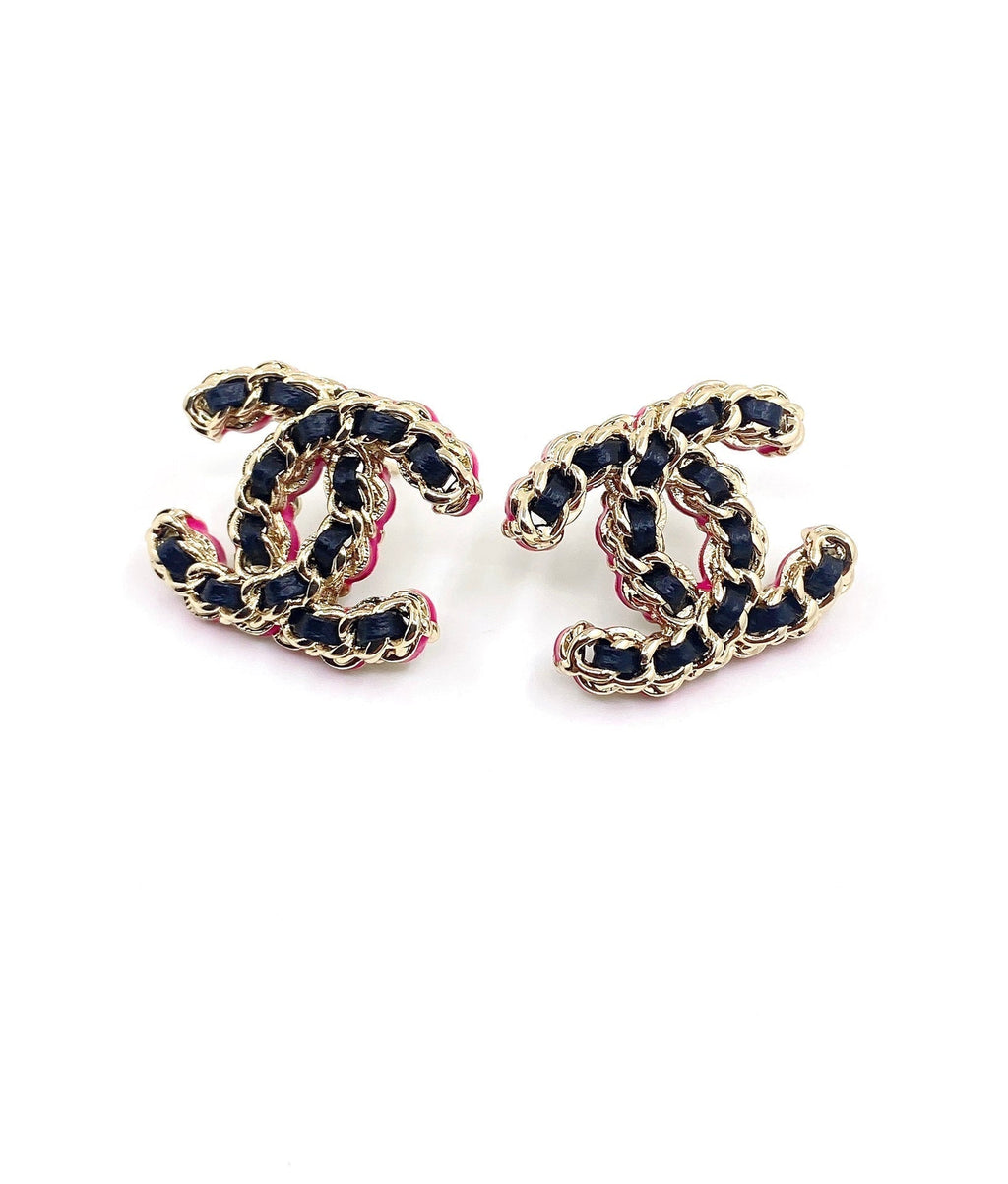 Chanel Pink Resin Leather Earrings - 18K Yellow Gold