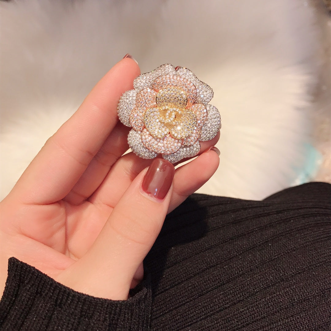Chanel Pink Flower Diamond Brooch