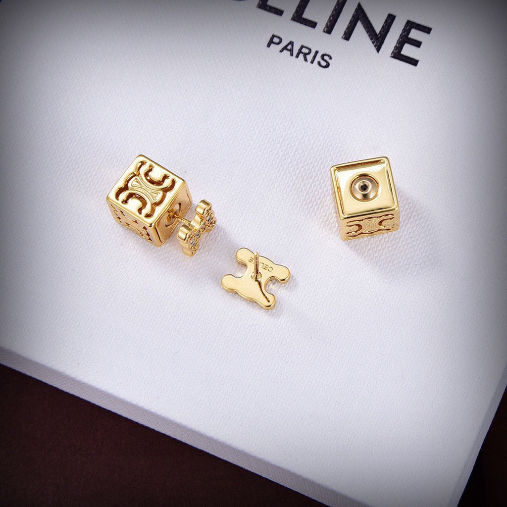 Celine Triomphe Dice Pendant Earrings - 18K Gold