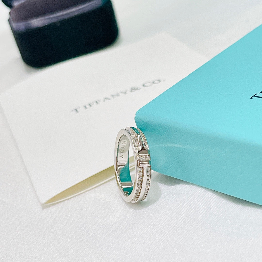 Tiffany Narrow Pave Moissanite Ring - 18K White Gold