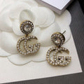 Gucci Double G Crystal Pendant Earrings - 18K Yellow Gold