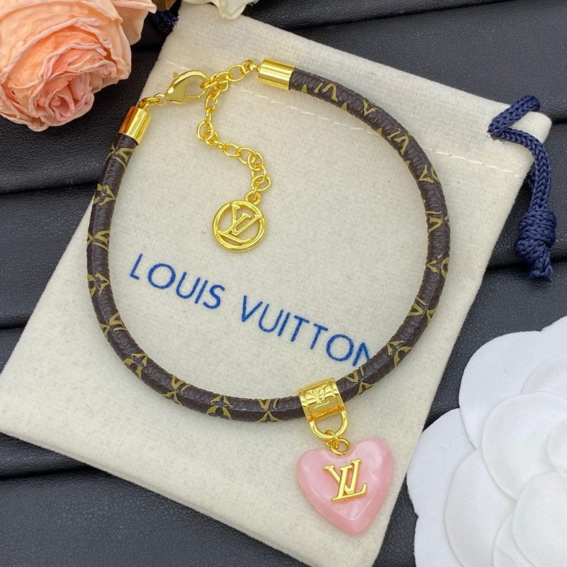 Louis Vuitton Leather Pink Heart Bracelet