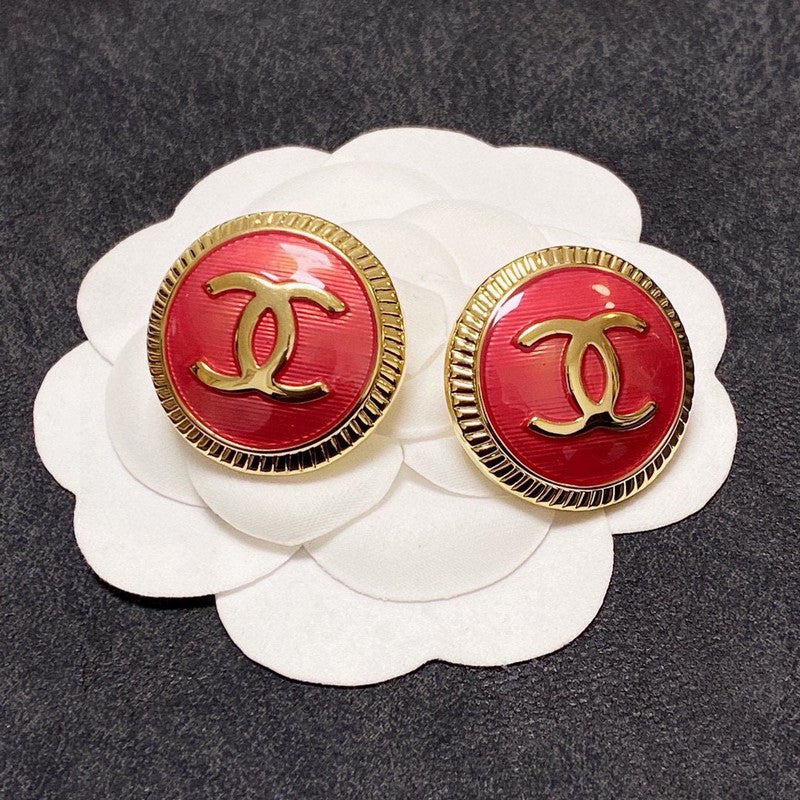 Chanel Red Round Earrings - 18K Yellow Gold