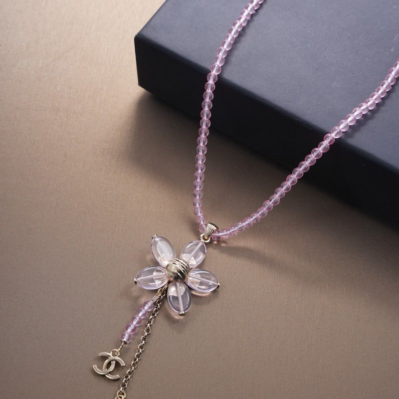 Chanel Purple Crystal Flower Necklace