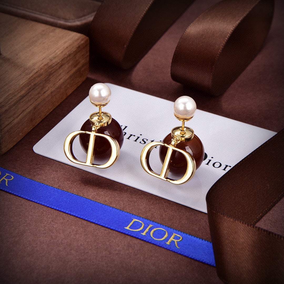 Dior Tribales Brown Resin Pearl Earrings