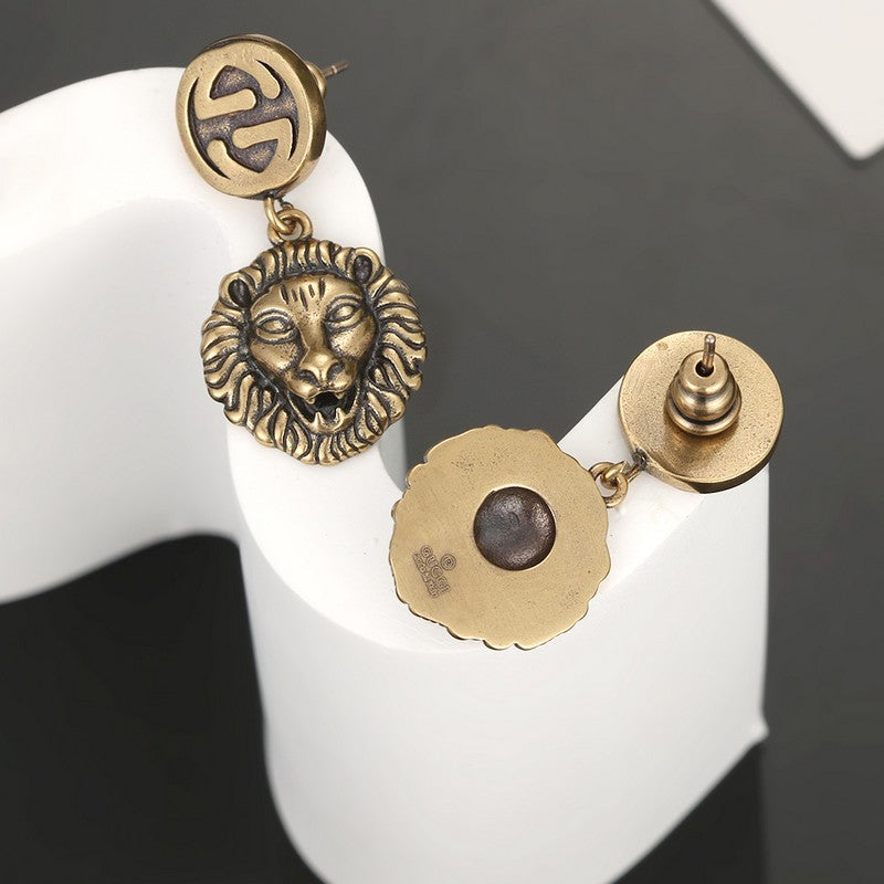 Gucci Double G Lion Pendant Earrings - 18K Yellow Gold