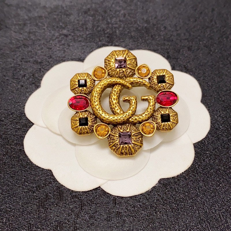 Gucci Double G Flower Crystal Brooch