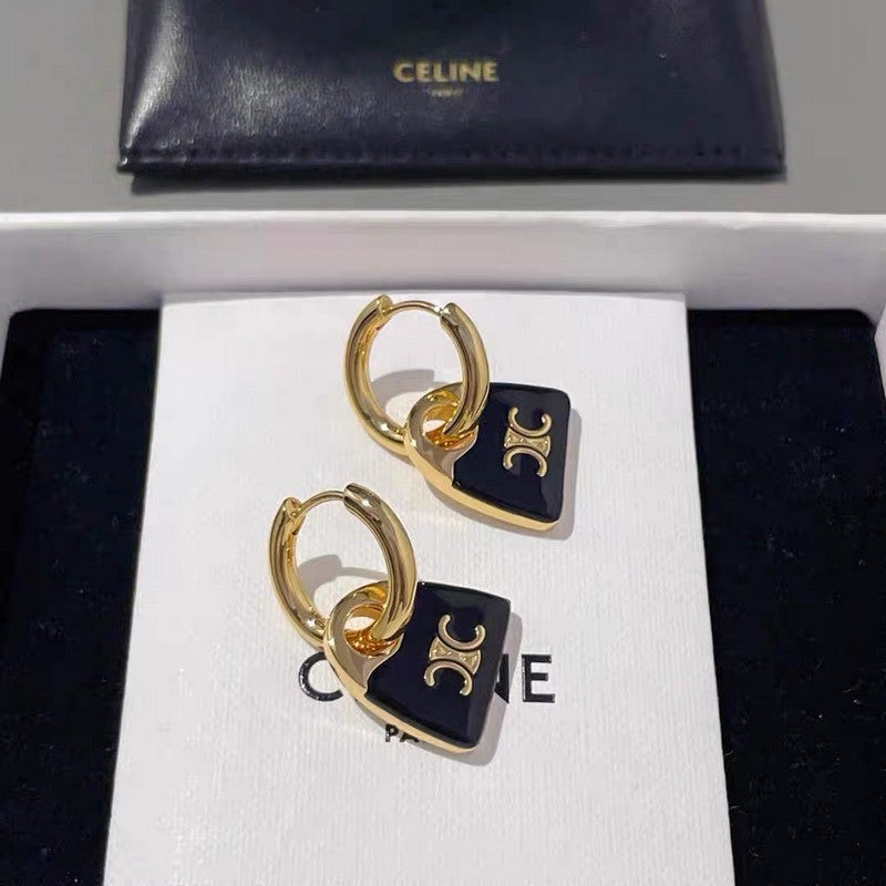 Celine Black Bag Earrings - 18K Yellow Gold