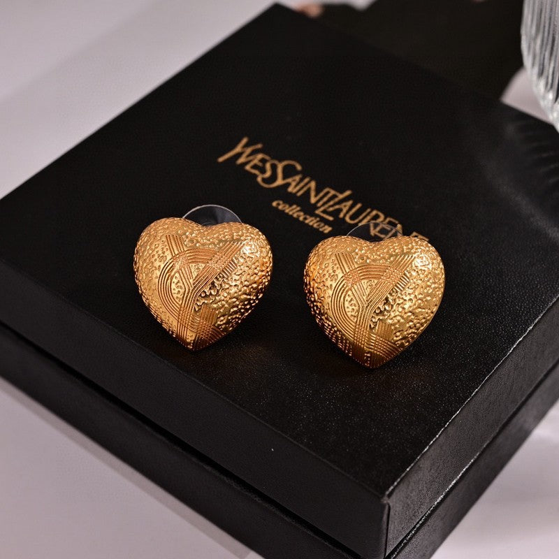 YSL Heart Earrings - 18K Yellow Gold