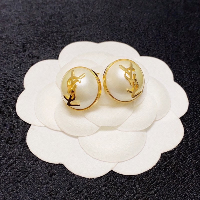 YSL White & Red Earrings - 18K Yellow Gold