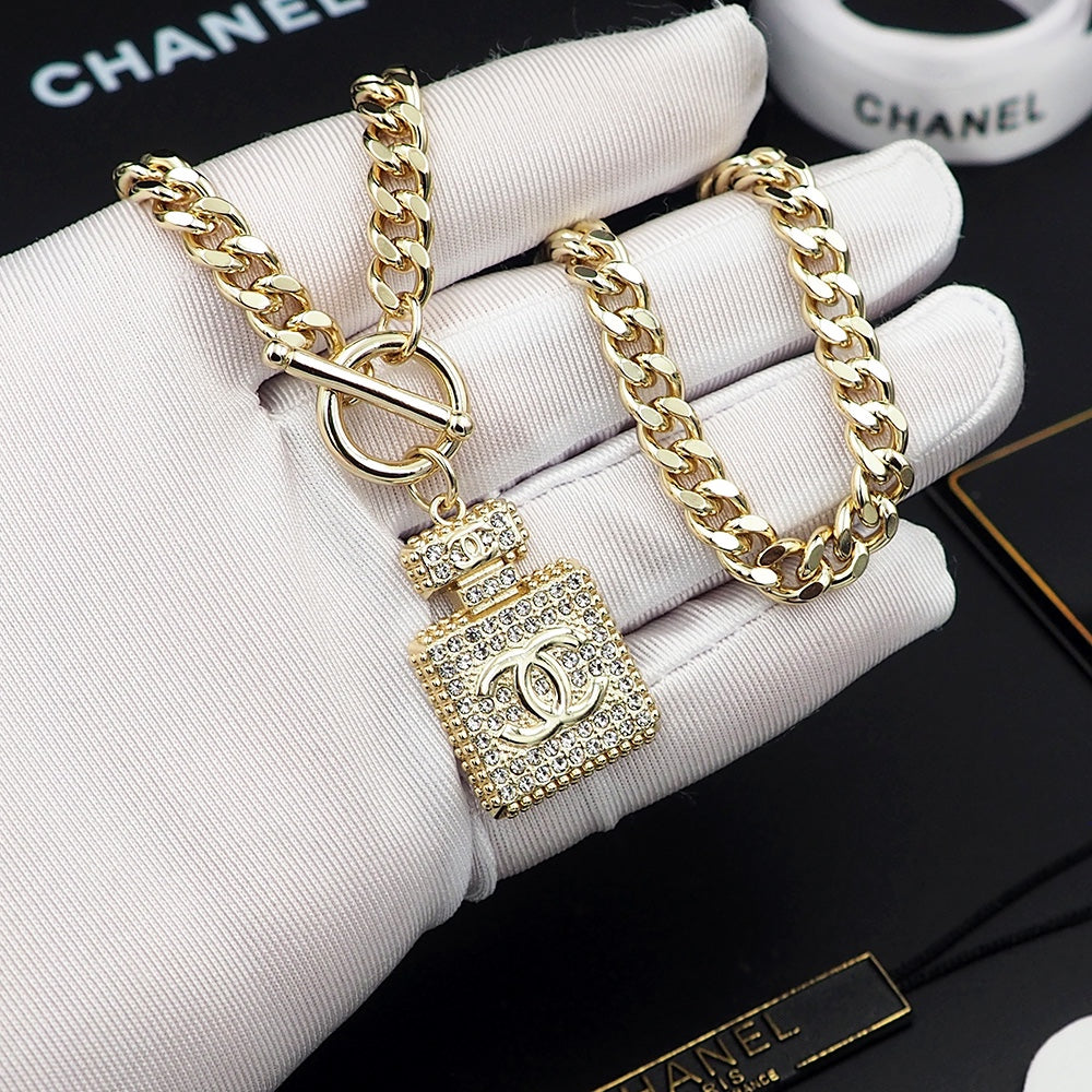 Chanel Diamond Perfume Bottle Pendant Necklace