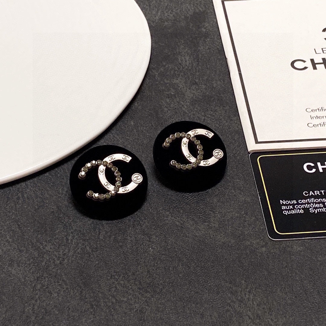 Chanel Black Resin Crystal Earrings - 18K White Gold