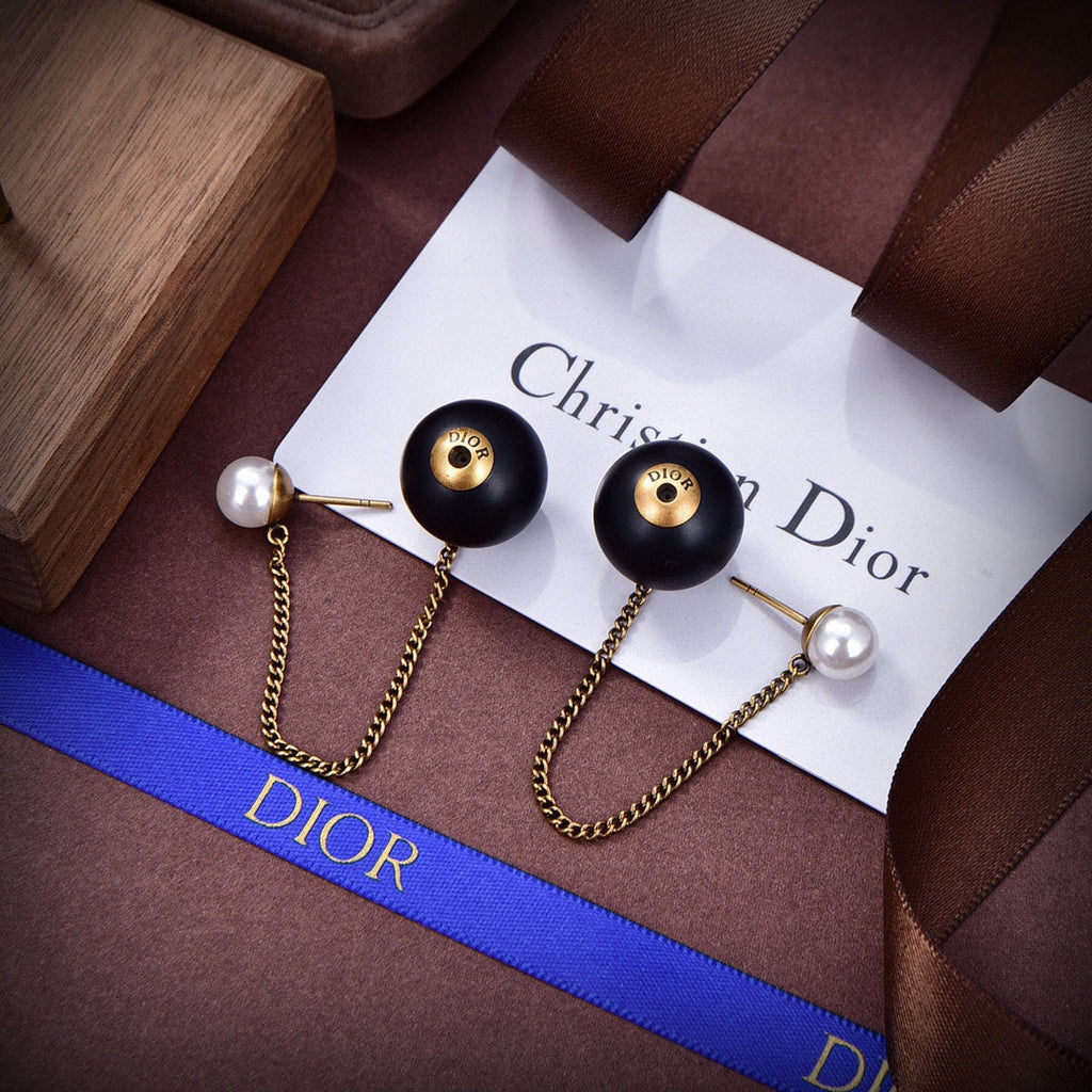 Dior Tribales Black Resin Pearl Earrings