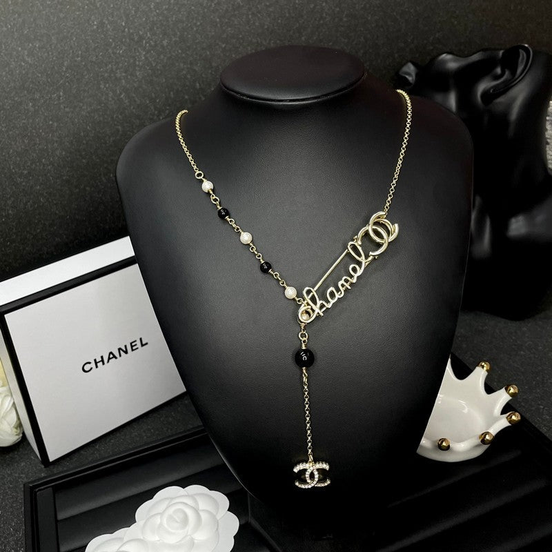 Chanel Rhinestone Pearl Letter Necklace