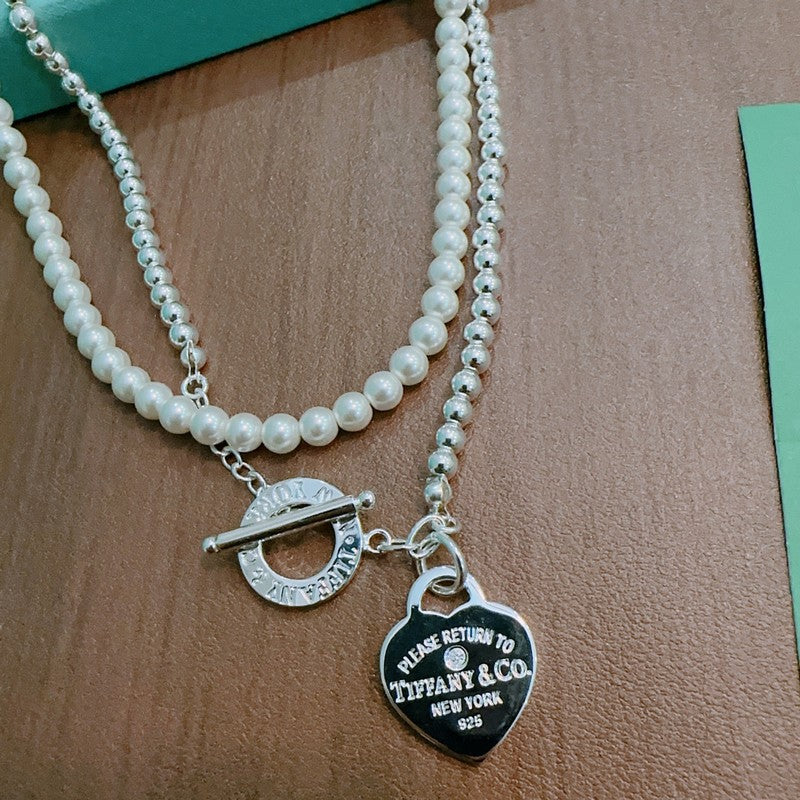 Return to Tiffany Heart Tag Chain Pearl Link Necklace