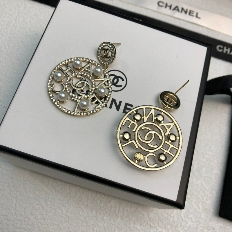Chanel Circle Pearl Pendant Earrings - 18K Yellow Gold