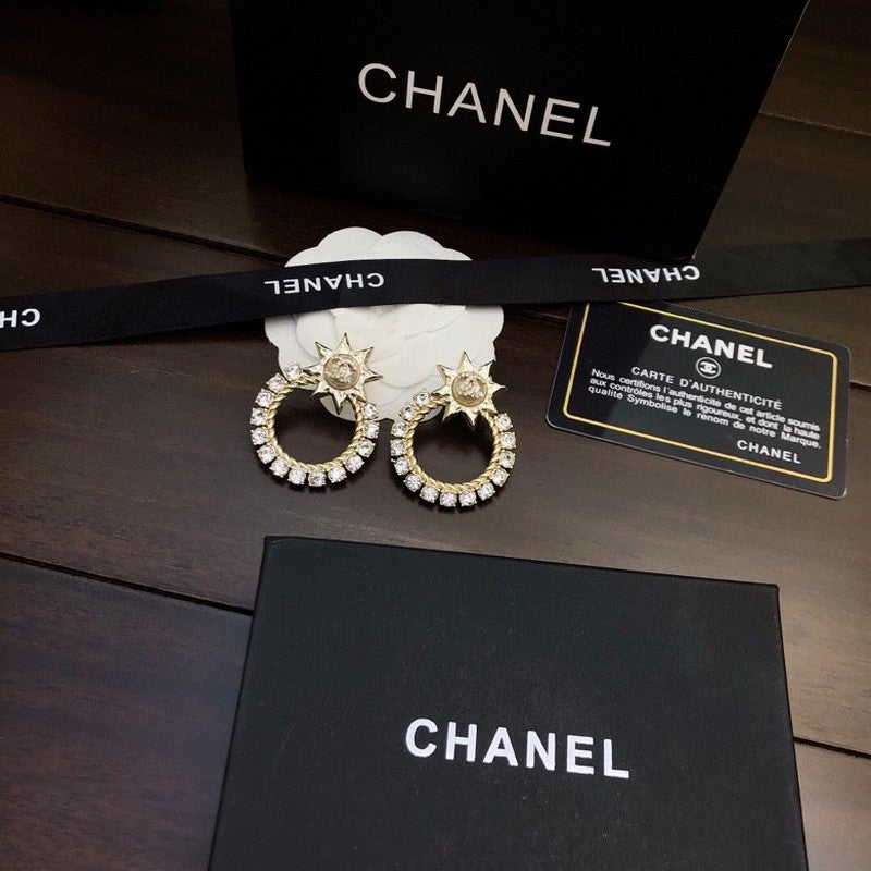 Chanel Star Full Crystal Earrings - 18K Gold