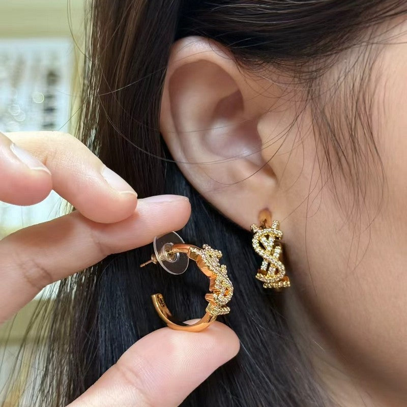 YSL Gold Diamond Circle Earrings - 18K Gold