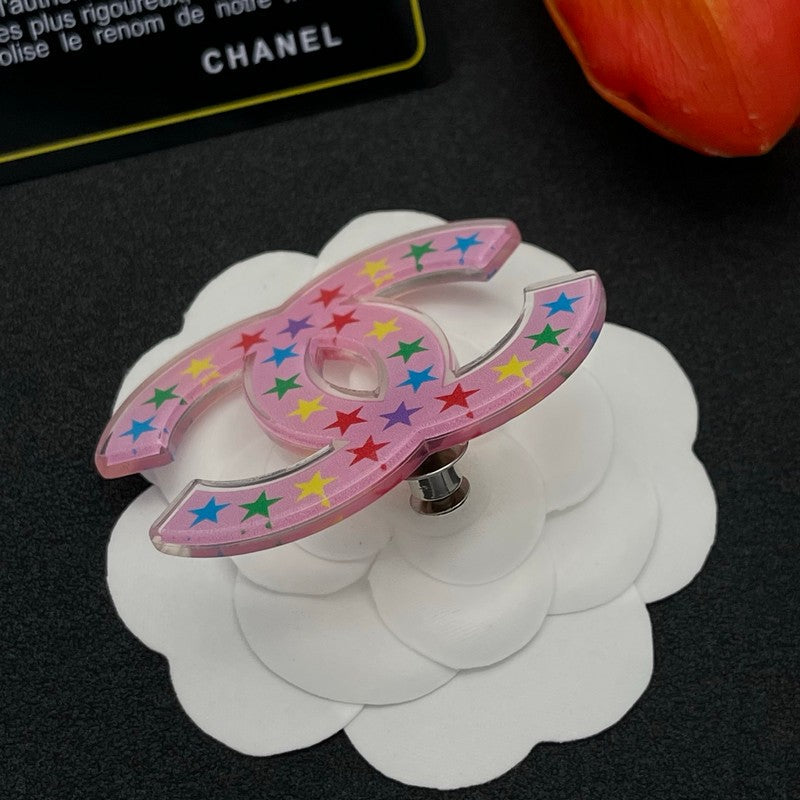 Chanel Pink & Black Star Brooch