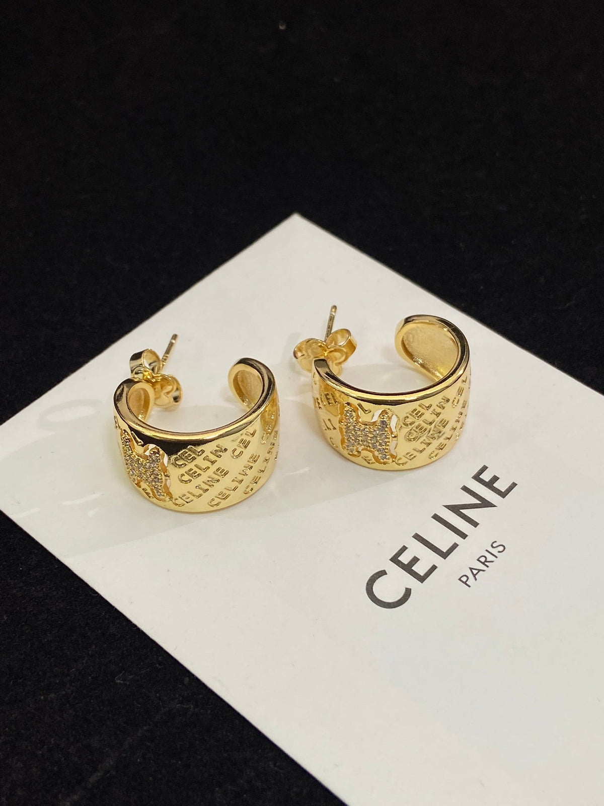 Celine Triomphe Diamond Earrings - 18K Yellow Gold