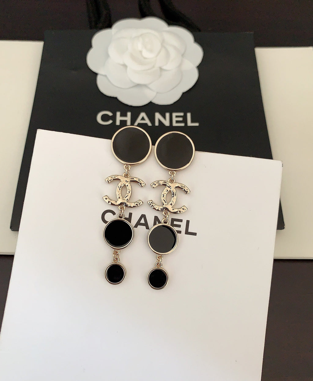 Chanel Black Crystal Earrings - 18K Yellow Gold