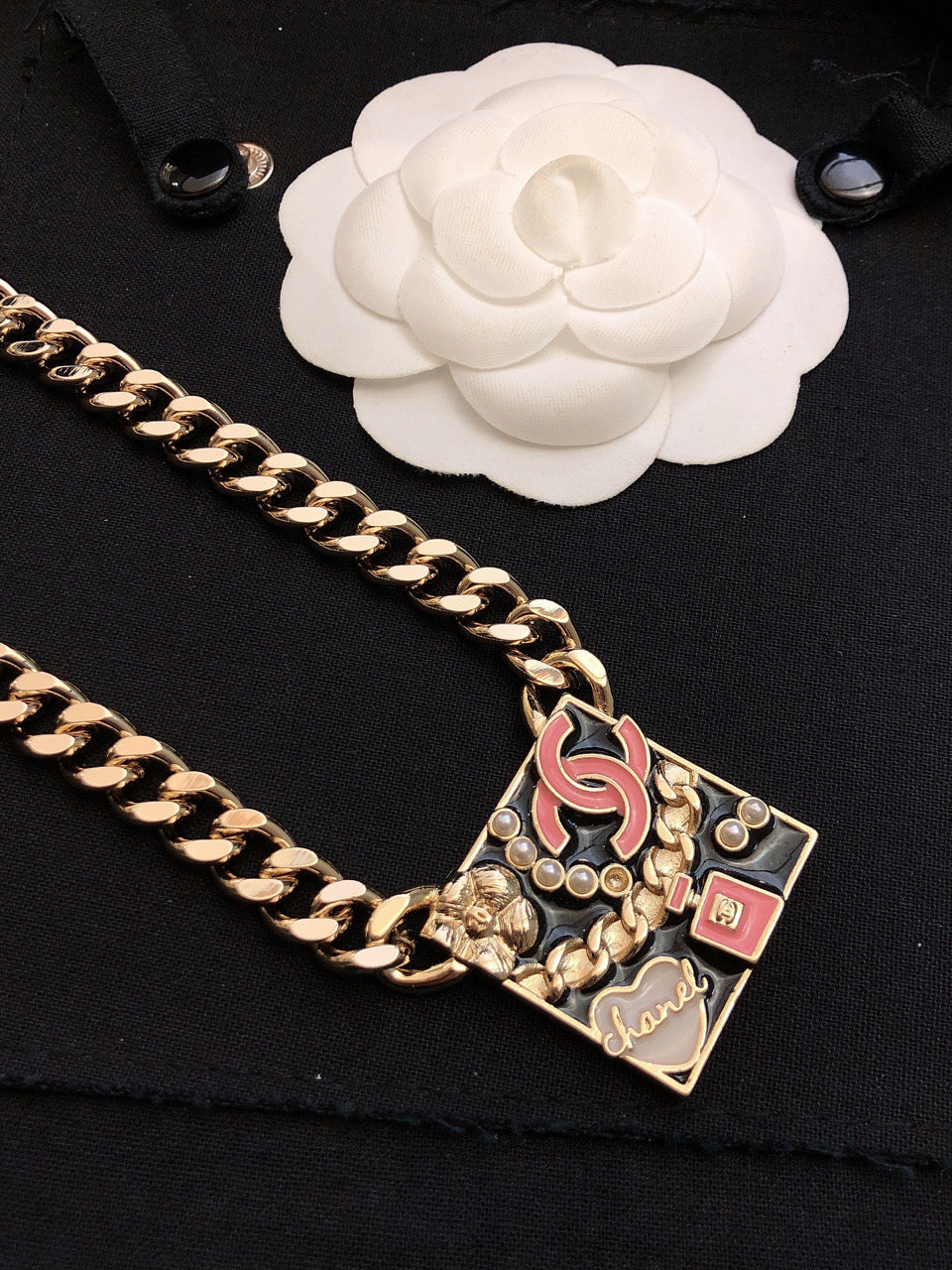 Chanel Pink Logo Chain Necklace