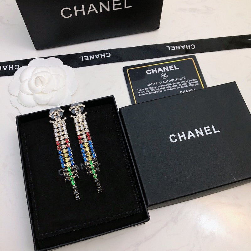 Chanel Long Tassel Color Crystal Earrings - 18K Yellow Gold