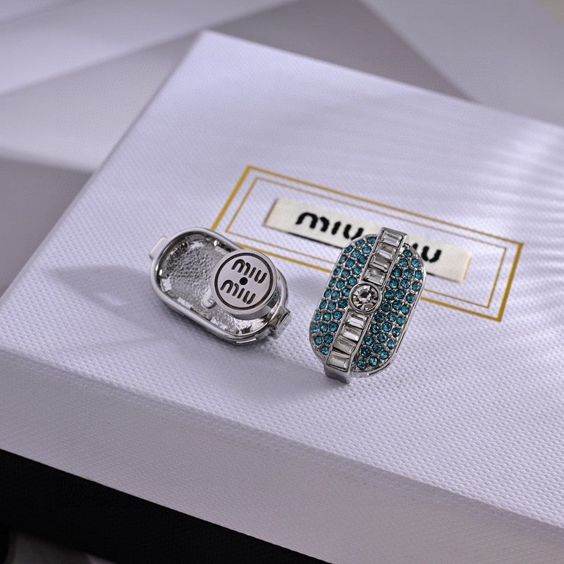 Miu Green Crystal Earrings - 18K White Gold