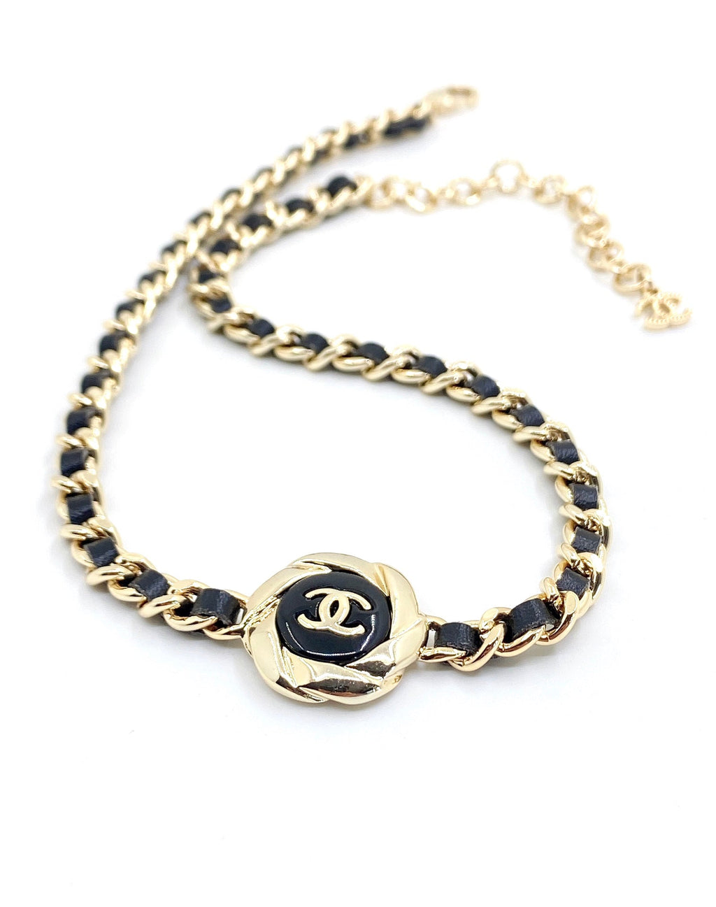 Chanel Rhinestone Leather Choker Necklace
