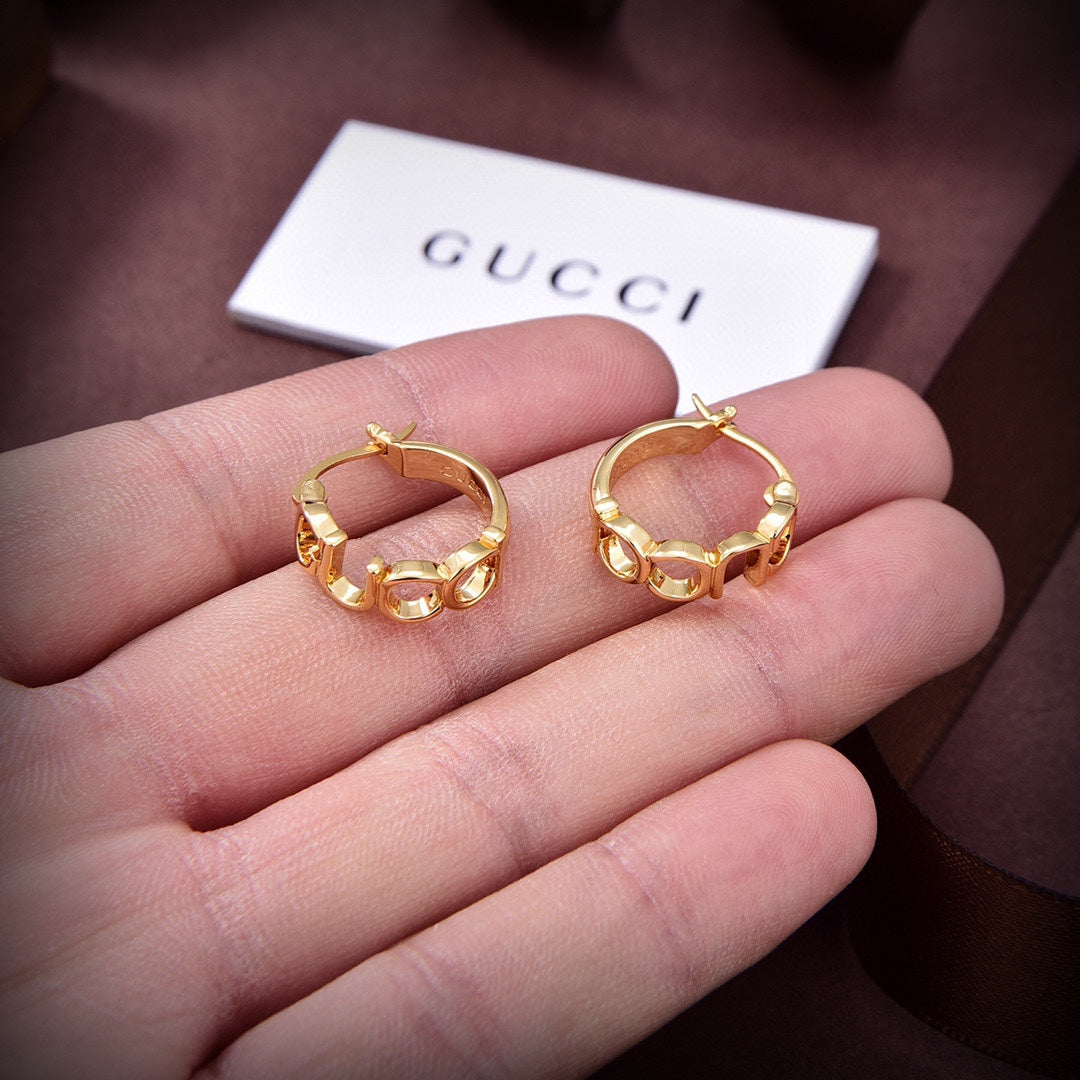 Gucci Double G Script Earrings - 18K Yellow Gold