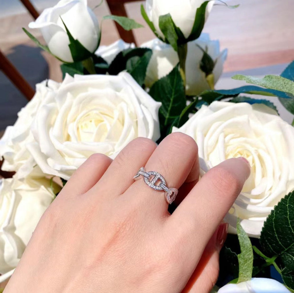 Hermes Chaine d'Ancre Enchainee Diamond Ring - 18K White Gold