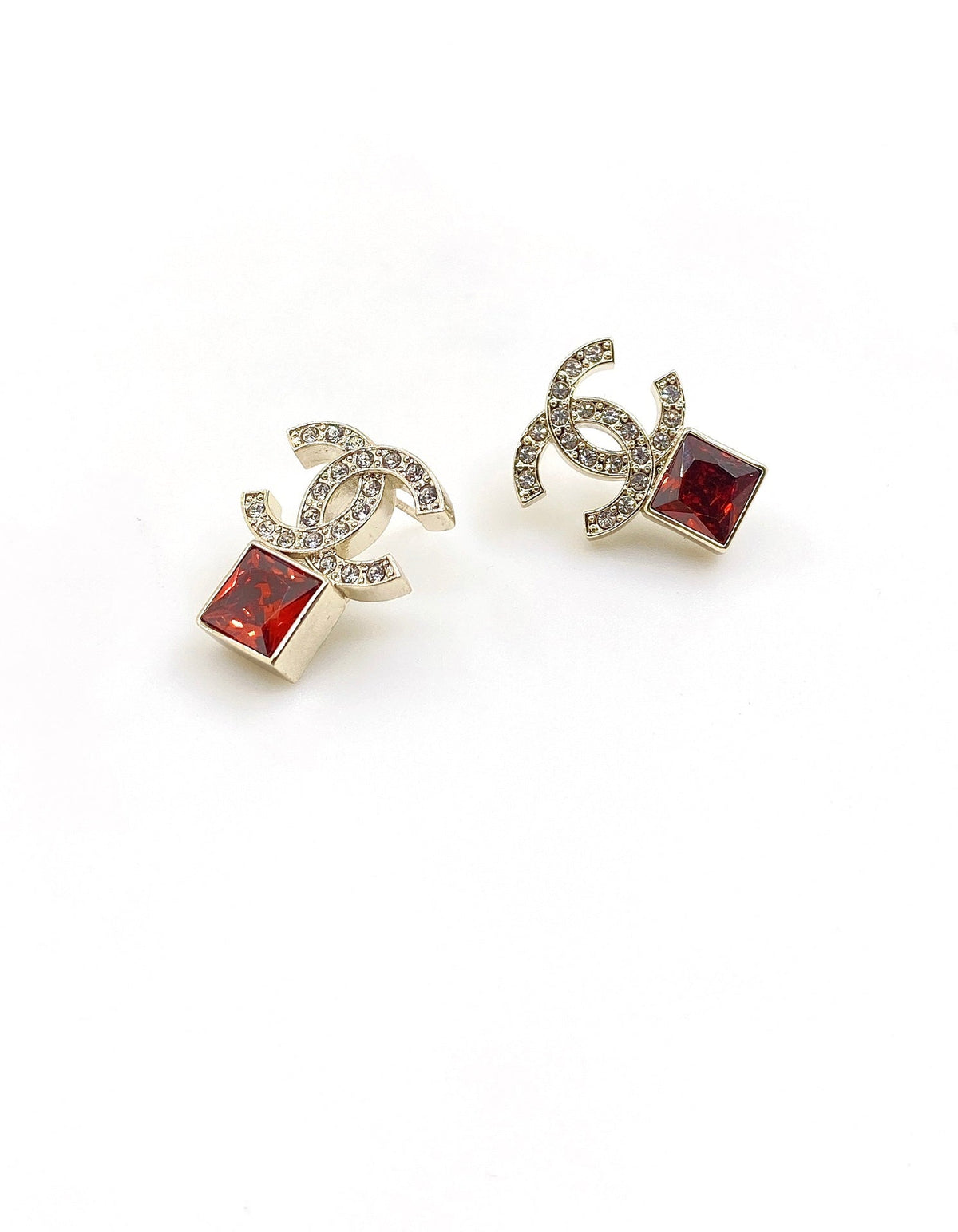 Chanel Red Crystal Earrings - 18K Yellow Gold