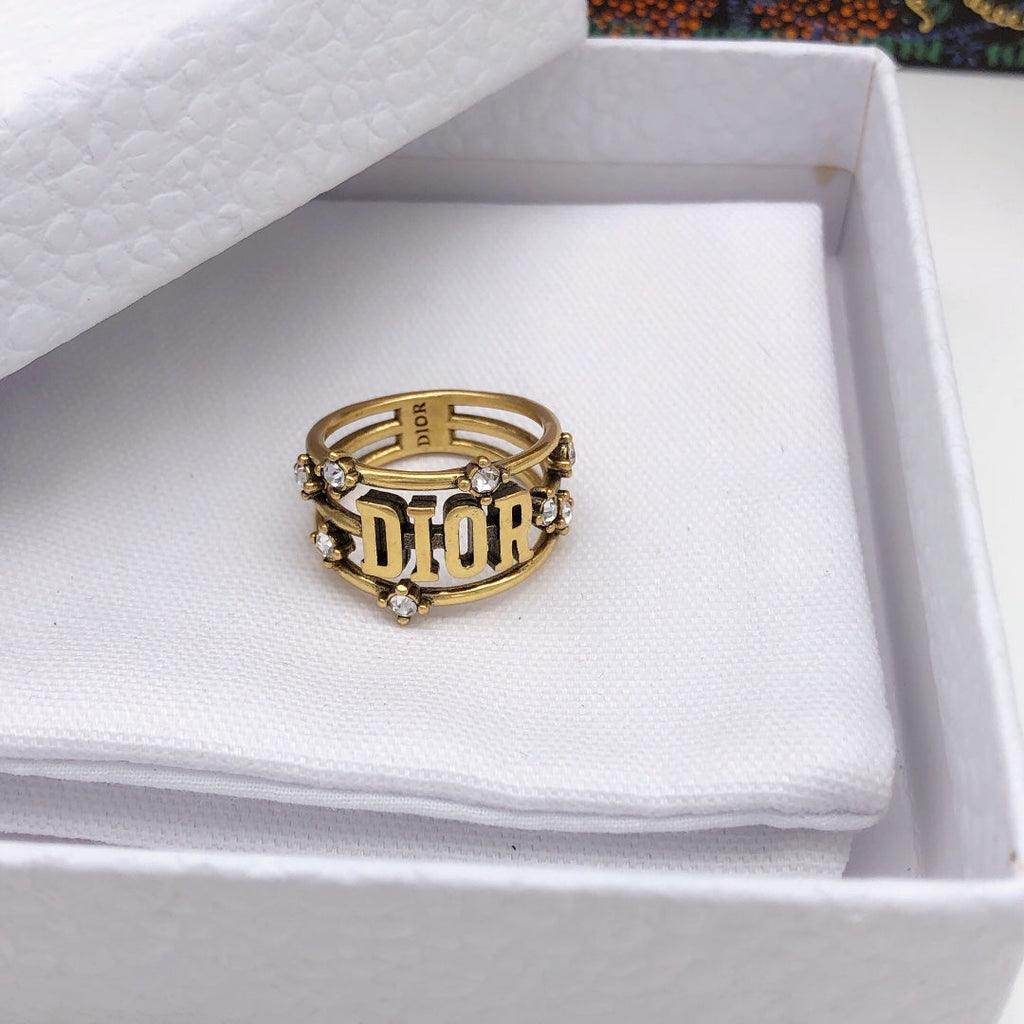 Dior Vintage Crystal Ring - 18K Yellow Gold