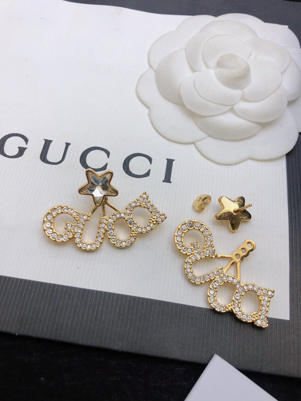 Gucci Double G Script Star Earrings - 18K Yellow Gold