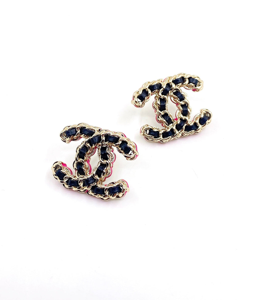 Chanel Pink Resin Leather Earrings - 18K Yellow Gold