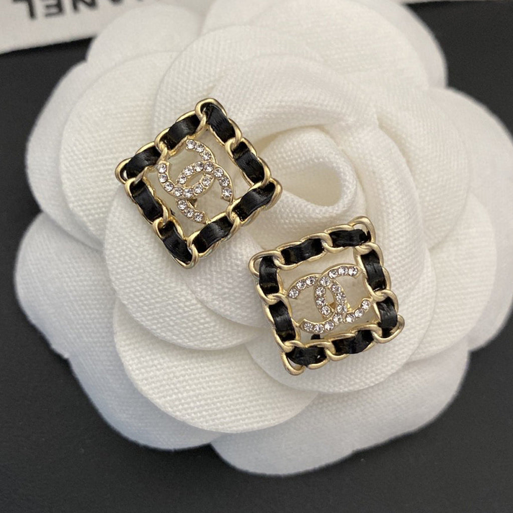 Chanel Square Leather Earrings - 18K Yellow Gold