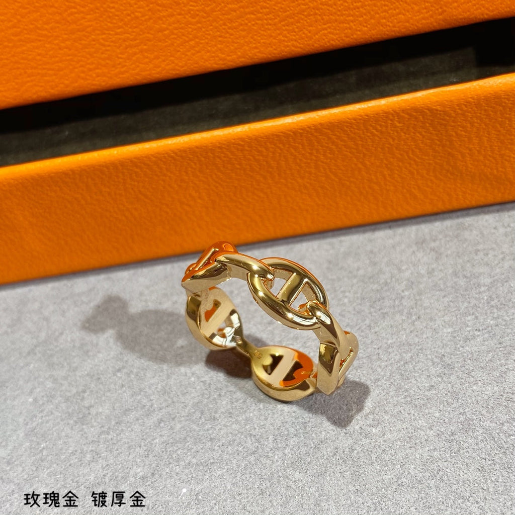 Hermes Chaine D'Ancre Enchainee Ring - 18K Yellow Gold