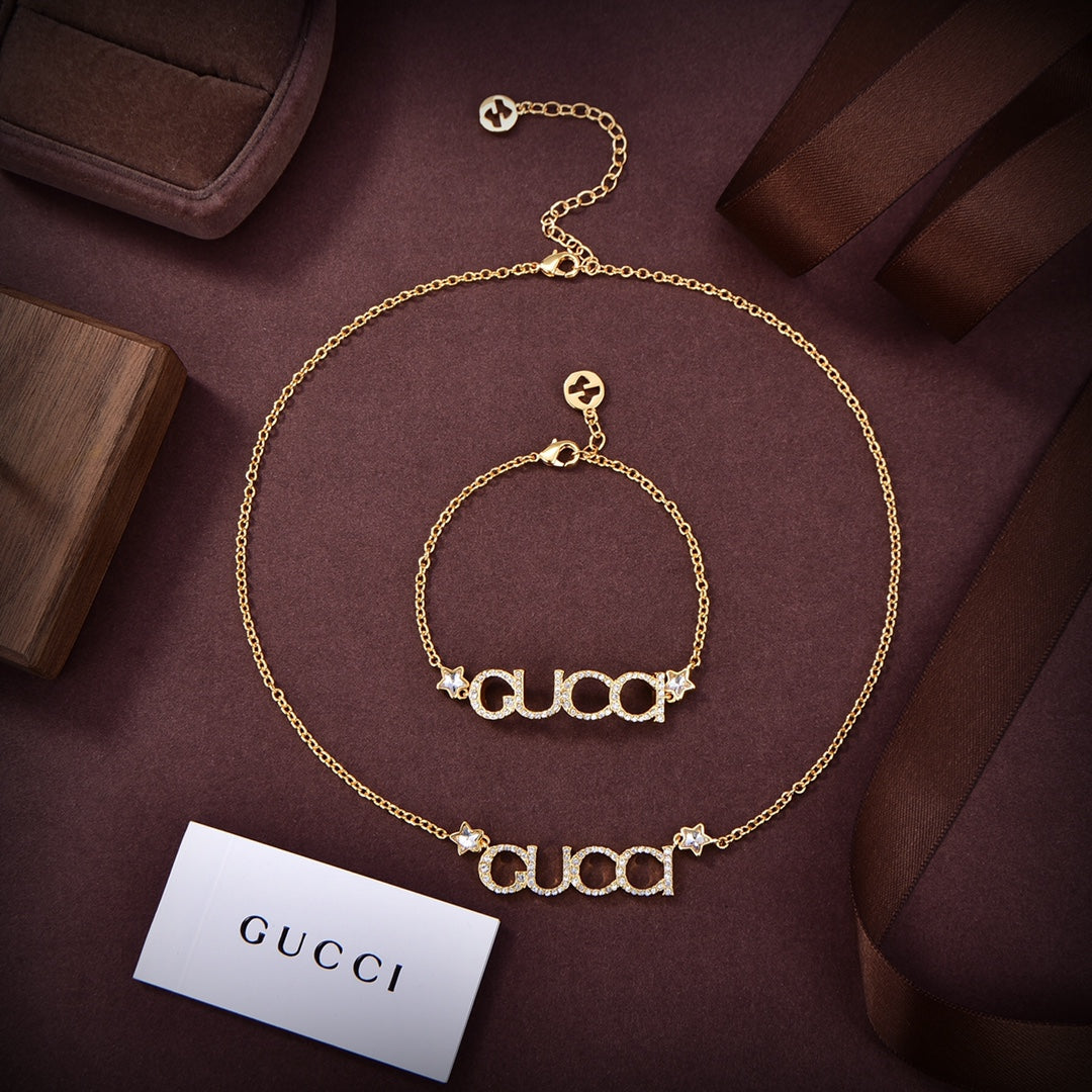 Gucci Double G Embellished Script Letter Necklace