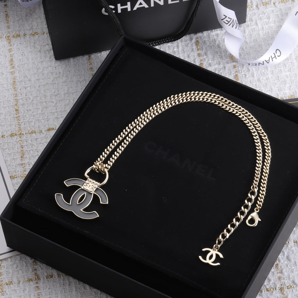 Chanel Black Resin Logo Necklace