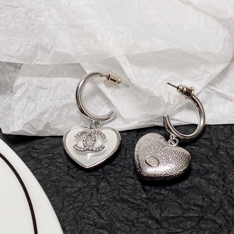 Chanel White Heart Earrings - 18K White Gold