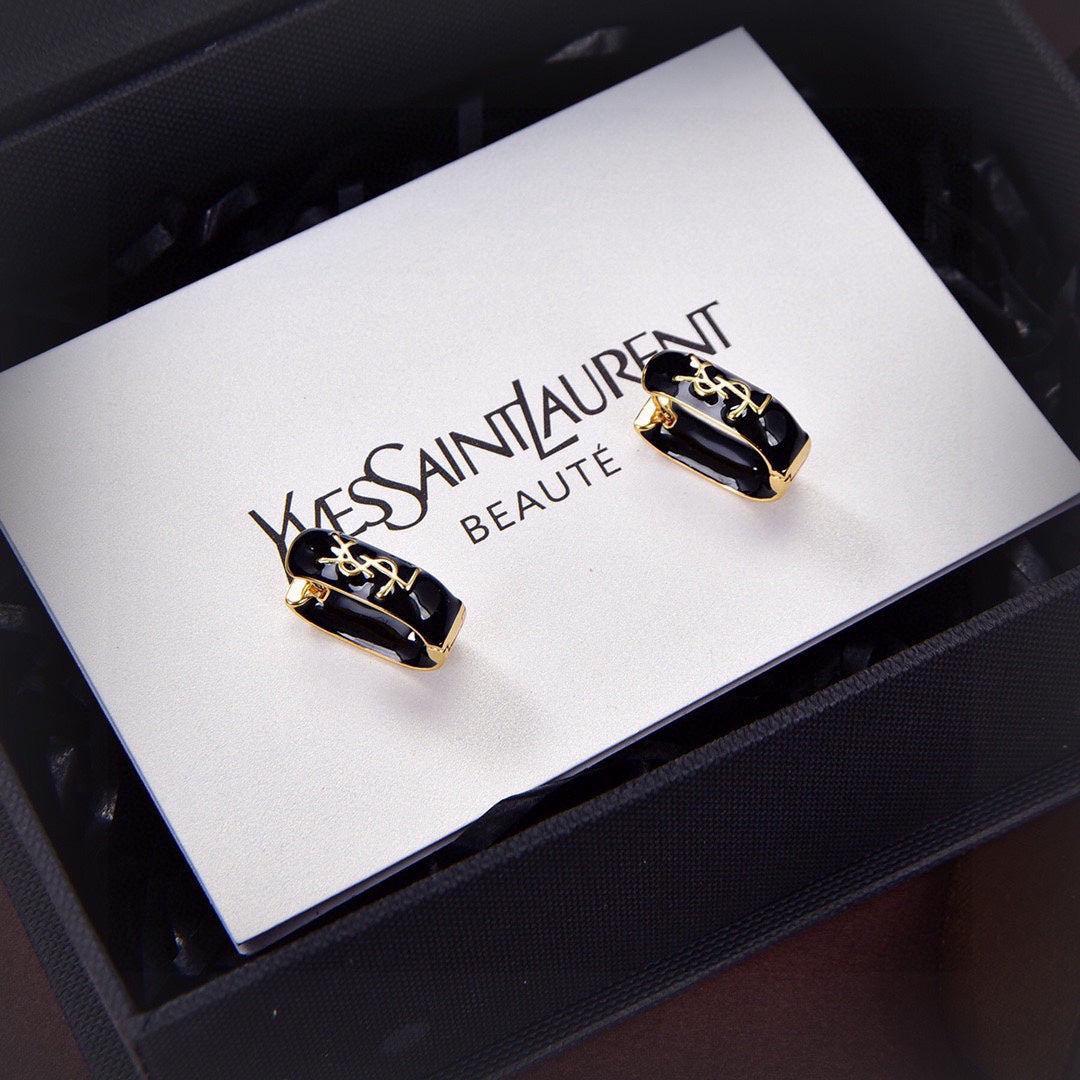 YSL Black Earrings - 18K Yellow Gold