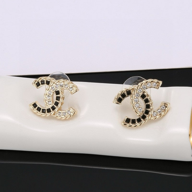 Chanel Crystal Leather Earrings - 18K Yellow Gold