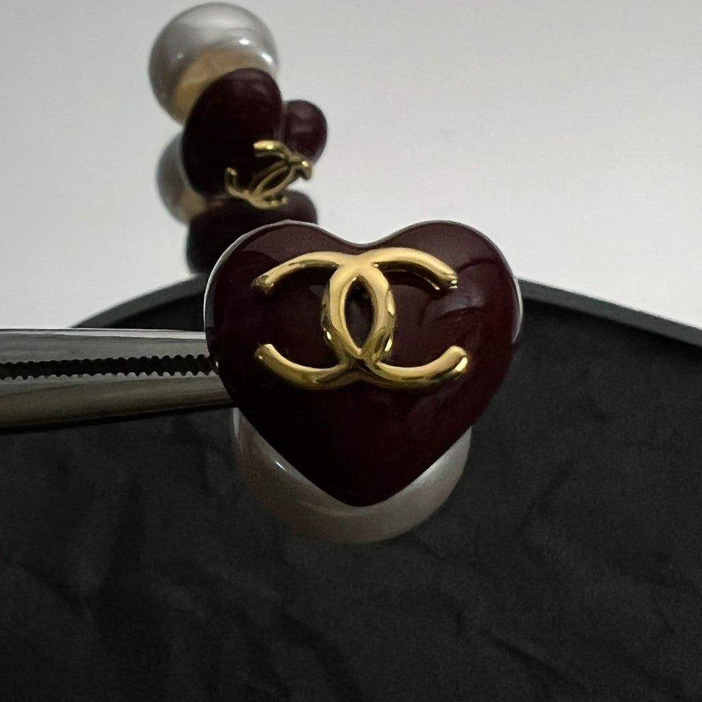 Chanel Red Heart Earrings - 18K Yellow Gold