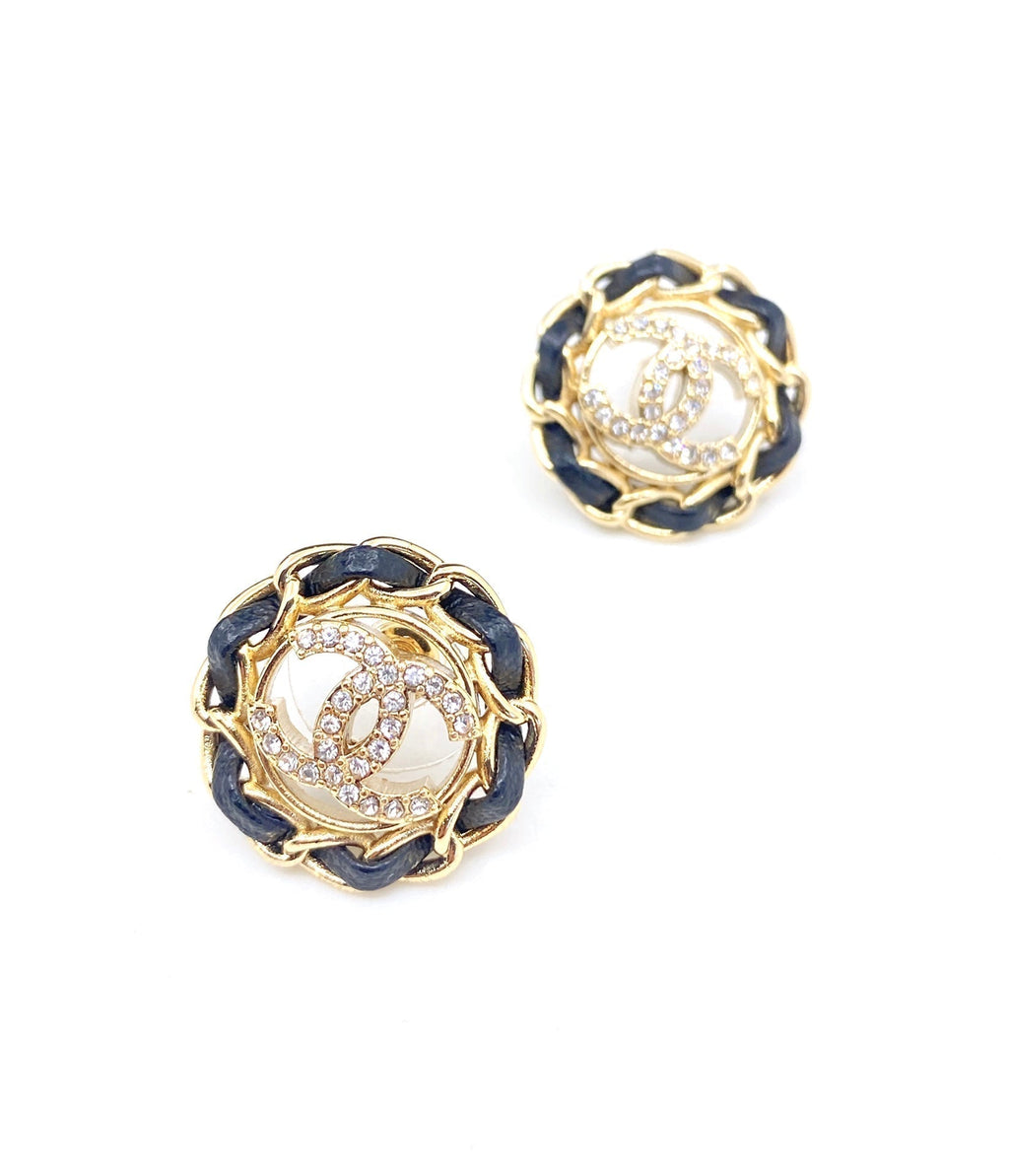 Chanel Black Leather Earrings - 18K Yellow Gold