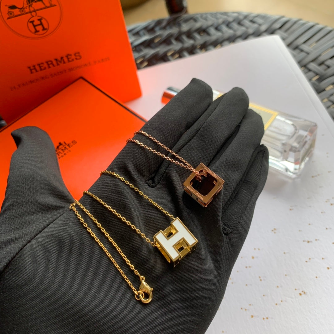 Hermes Cage D'H White Necklace