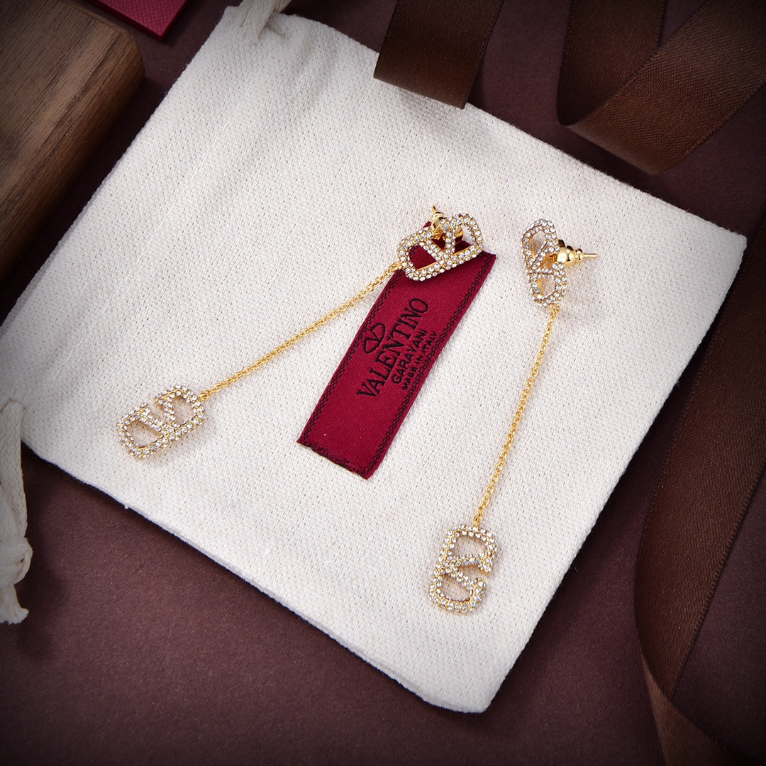 Valentino Crystal Valentino Signature Earrings - 18K Yellow Gold